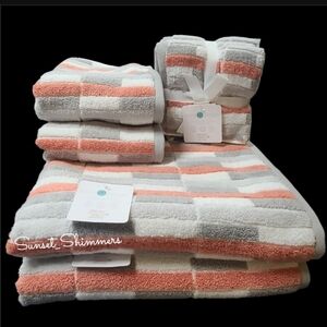 8 Mind on Design Color Block Zero Twist Cotton Bath Hand Washcloth Towel Set NEW